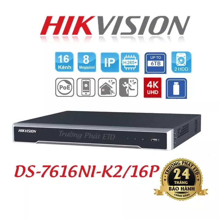 ĐẦU GHI CAMERA IP 16 KÊNH HIKVISION DS-7616NI-K2 16P Ultra HD 4K 8MP