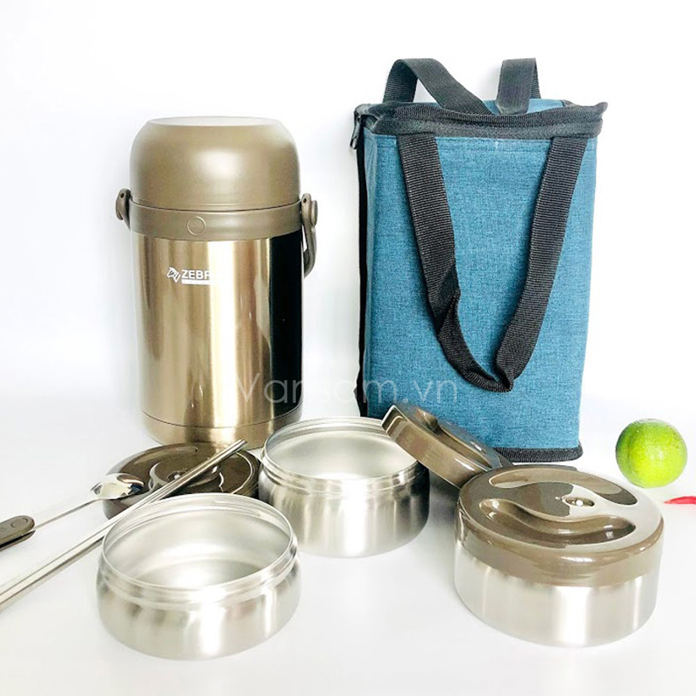 [HCM]Bộ hộp cơm giữ nhiệt  Zebra 1.8L - tặng kèm túi giữ nhiệt