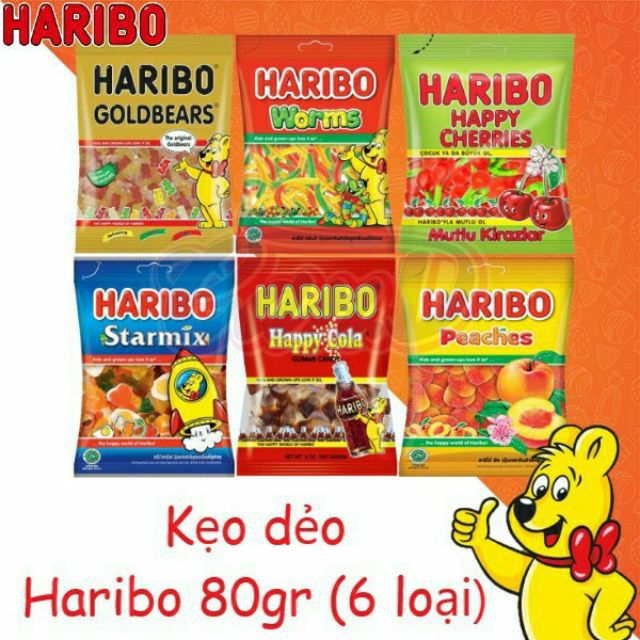 Kẹo dẻo Haribo gói 80G (6 loại )