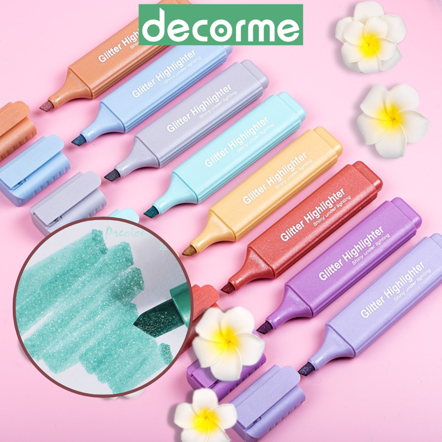 Bút đánh dấu highlight Decorme bút dạ quang văn phòng phẩm Glitter Marker có ánh nhũ