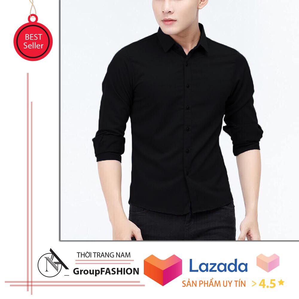 Sơ mi nam đen body dài tay, chất KATE SPANDEX ( cotton pha lụa Spandex) không nhăn, không xù, không phai màu, form slim fit ôm dáng trẻ trung, hàng may kĩ