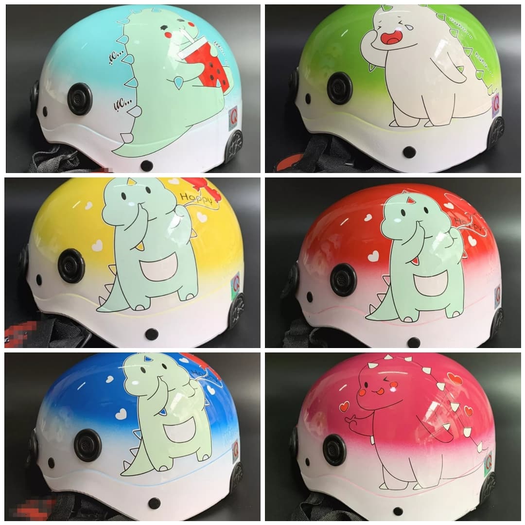 Hot trend. Mũ/ Nón bảo hiểm sơn mix 2 màu trên sàn. Nón có 2 lỗ thông gió in hình khủng long con