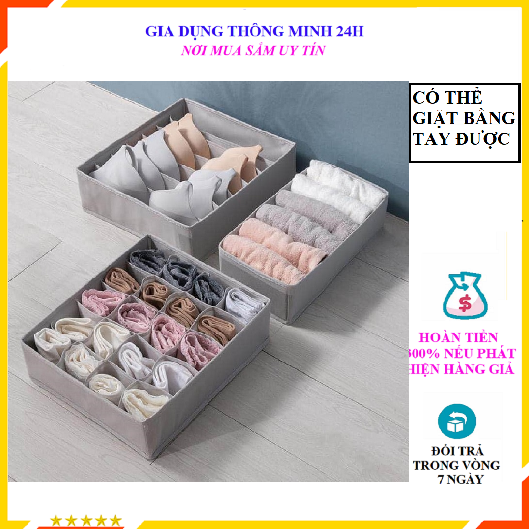 Combo 3 Hộp Đựng Quần Áo - Hộp Vải Đựng Đồ - Khay Đựng Đồ Lót Tất Vớ Có Chia Ngăn Gấp Gọn Được