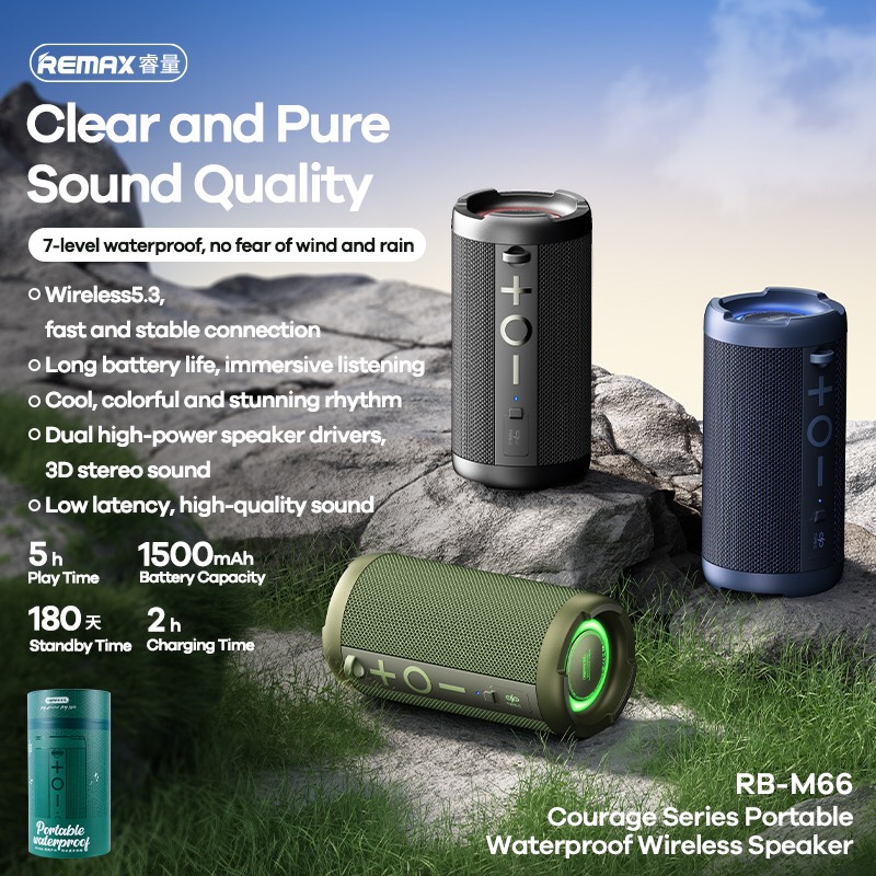 Loa Bluetooth Remax RB-M66 khả năng chống nước công suất loa 10W siêu trầm