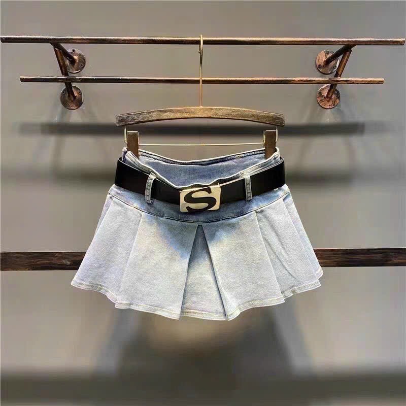 Chân váy nữ xếp ly dáng ngắn không kèm dây belt thắt lưng, chân váy demin xoè cạp trễ sexy qccc lk9284