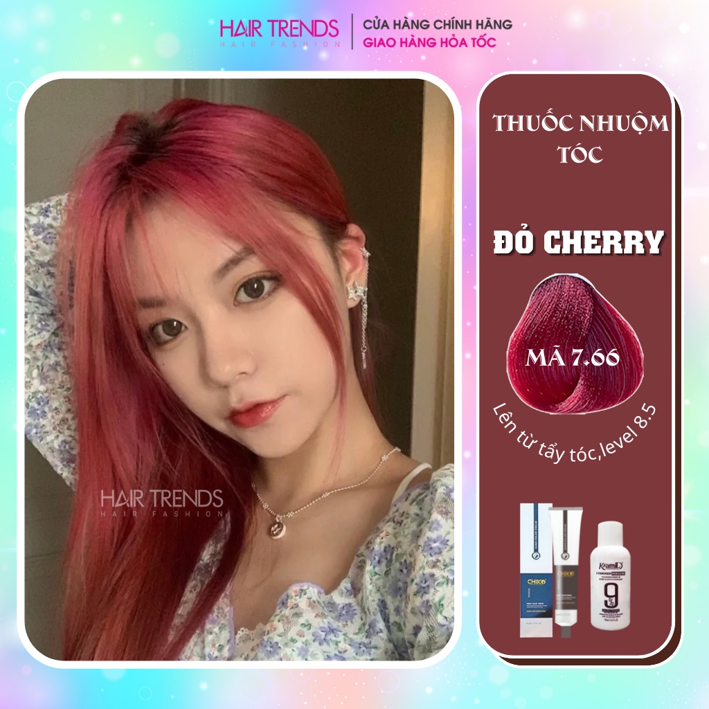 Thuốc nhuộm tóc màu ĐỎ CHERRY 💖 tặng kèm trợ dưỡng oxy 100ml màu nhuộm Chiko,hairtrends shop