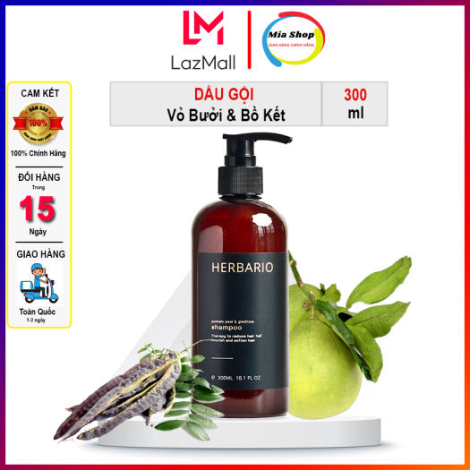 Dầu gội Vỏ bưởi & Bồ kết Herbario 300ml Giảm rụng tóc, kích thích mọc tóc, sạch da đầu, sạch gàu