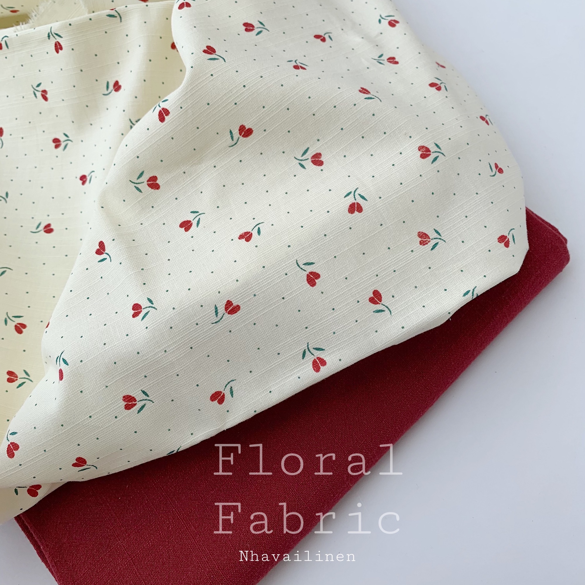 Vải cotton in hoa tulip nền trắng