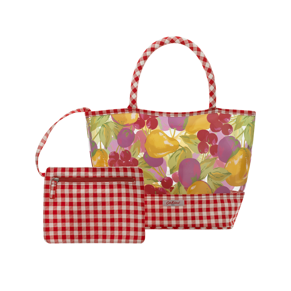 Cath kidston - túi xách tay printed pvc tote small painted fruit - 1001921 - warm cream