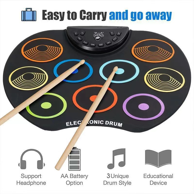 Trống Điện Tử 9 Miếng Silicone Có Thể Cuộn Lại Bằng Điện
