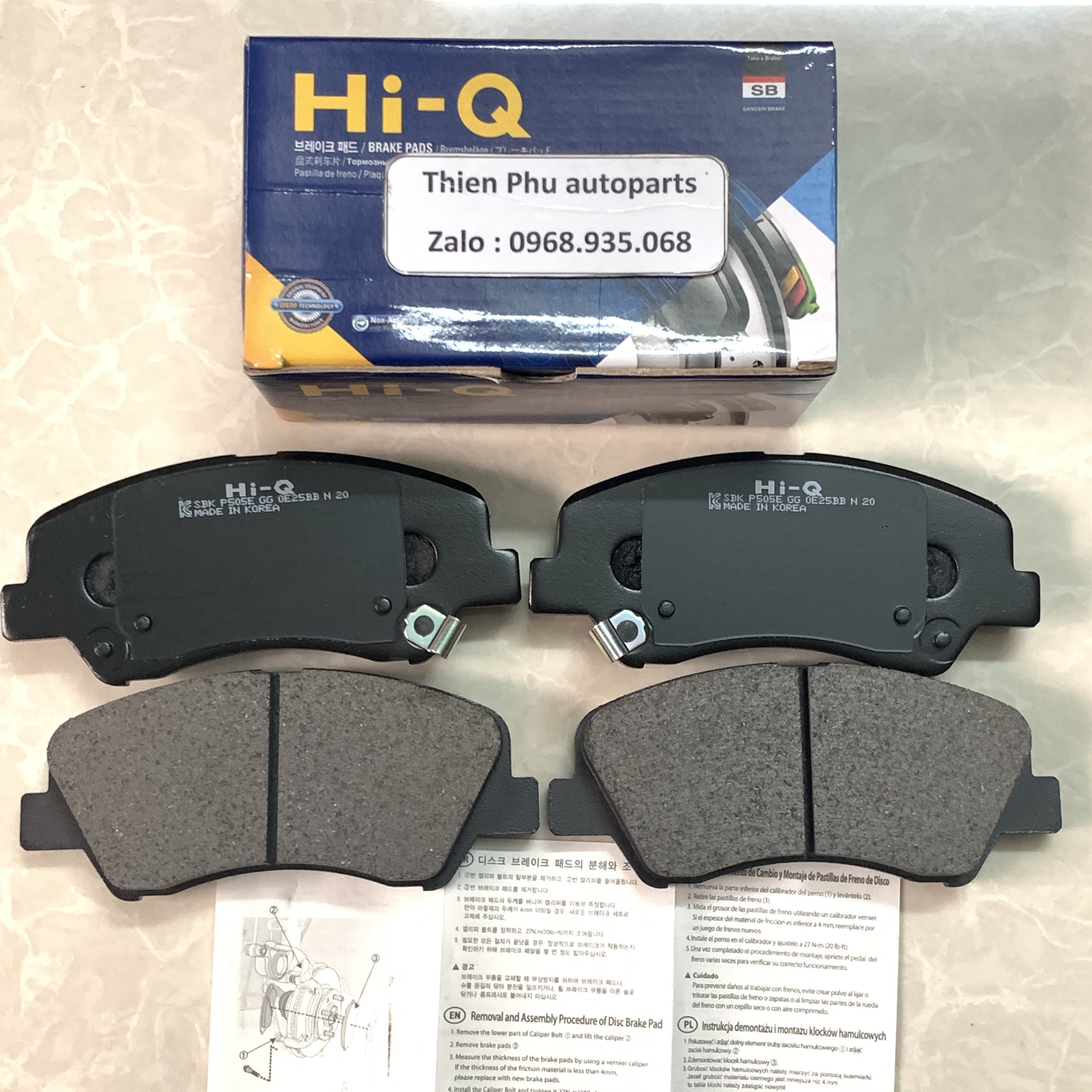 Má phanh chính hãng hi-q cho accent + avante + elantra + + i20 - bố thắng trước. oem brake pad : 58101 h9a10 58101c8a00 58101c8a50 58101c8a60 58101h8a58