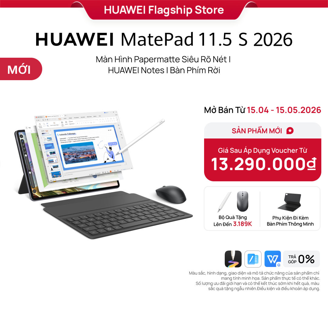 Máy tính bảng HUAWEI MatePad 11.5 S 2026 | Màn Hình Papermatte Siêu Rõ Nét | HUAWEI Notes | Bàn Phím Rời