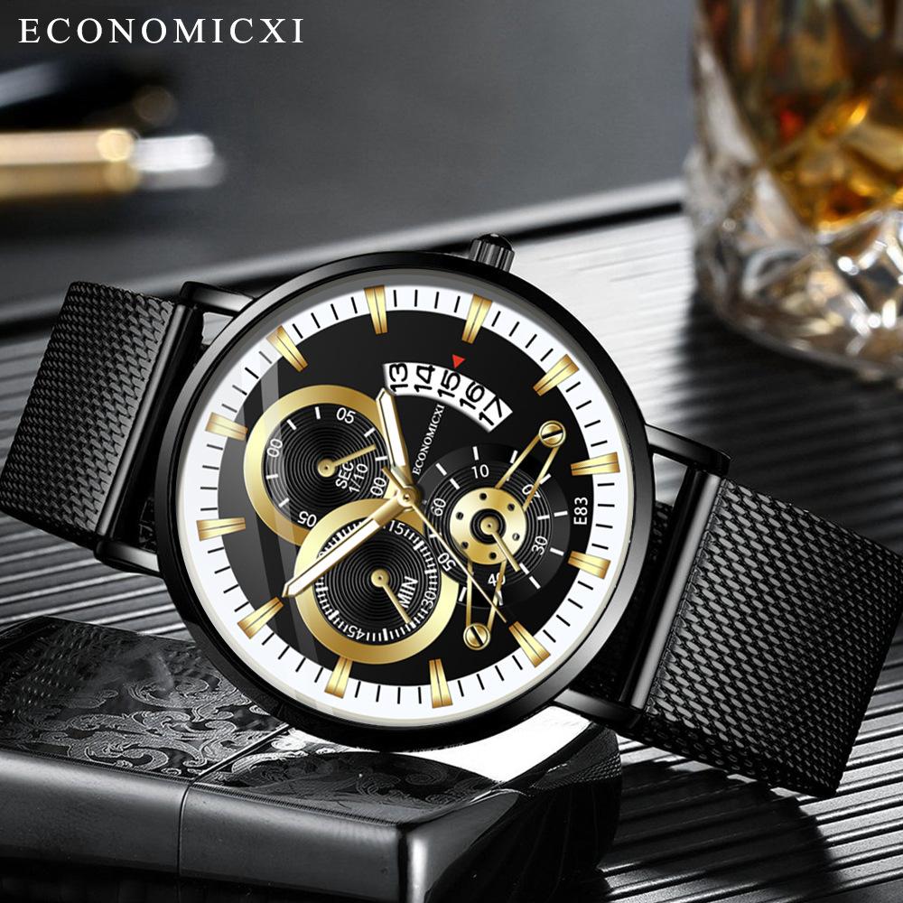 Đồng hồ nam ECONOMICXI dây thép lụa đen chạy lịch ngày cao cấp DZ10 (có kèm hộp) 7