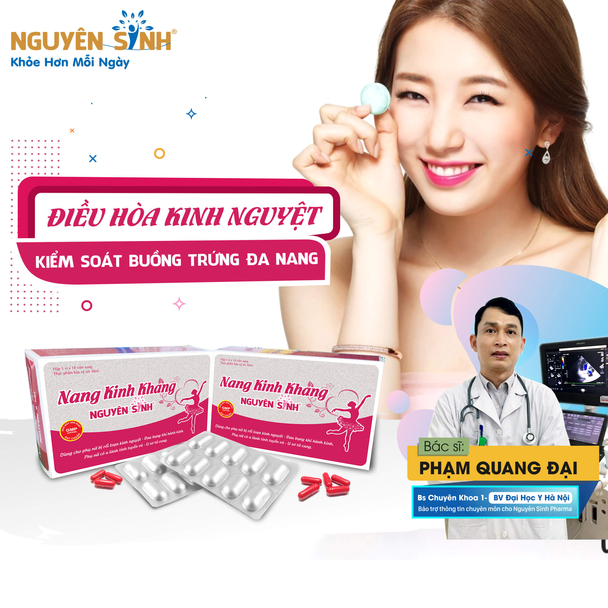 3 hộp Nang kinh Khang Nguyên Sinh, thực phẩm chức năng cho người bị u xơ tử cung, u nang buồng trứng, đau bụng dưới, giúp cân bằng nội tiết tố nữ, bổ huyết điều kinh DNS-NKK03