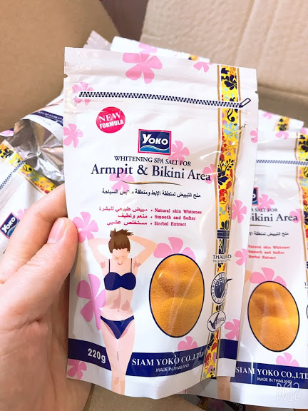 Muối tắm tẩy thâm nách bikini Yoko Thái lan 220g/Muối tắm tẩy da chết,trắng da ngừa mụn trứng cá lưng Yoko Thái