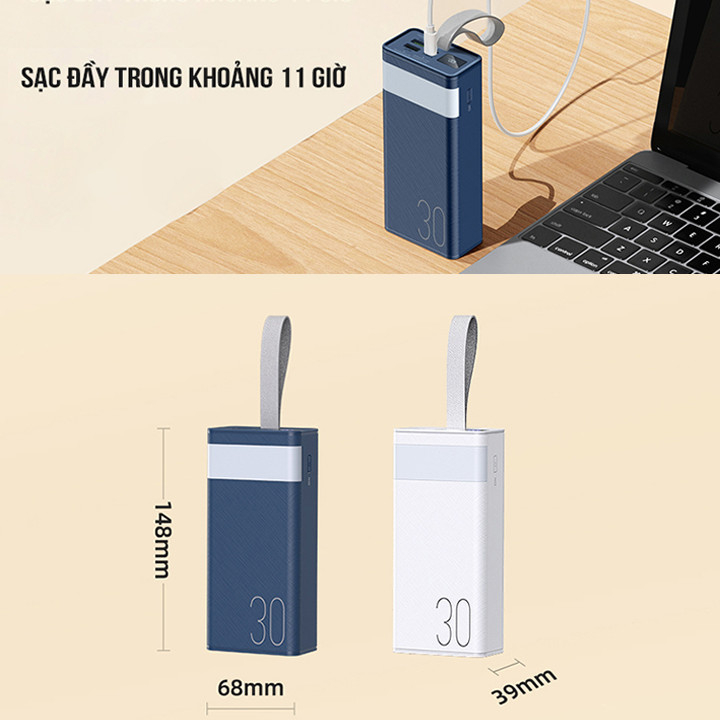 Pin dự phòng sạc nhanh RPP 320 dung lượng 30000mAh có đèn pin siêu sáng quai xách tiện lợi - cống sạc PD20W QC 22.5