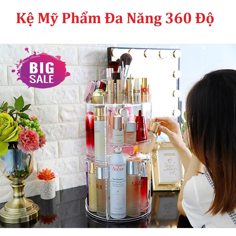 Kệ mỹ phẩm, tủ đựng mỹ phẩm trang điểm, kệ mỹ phẩm trang điểm xoay 360 độ chất liệu mica bền đẹp an toàn, thiết kế nhiều ngăn để đồ gọn gàng, đế xoay 360 độ thông minh.