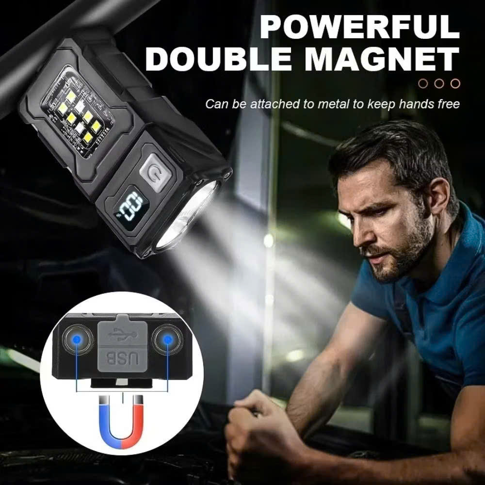  Đèn pin mini có nam châm đèn bên sạc Type-C Đầu Xoay,Đèn sửa chữa có móc gài 