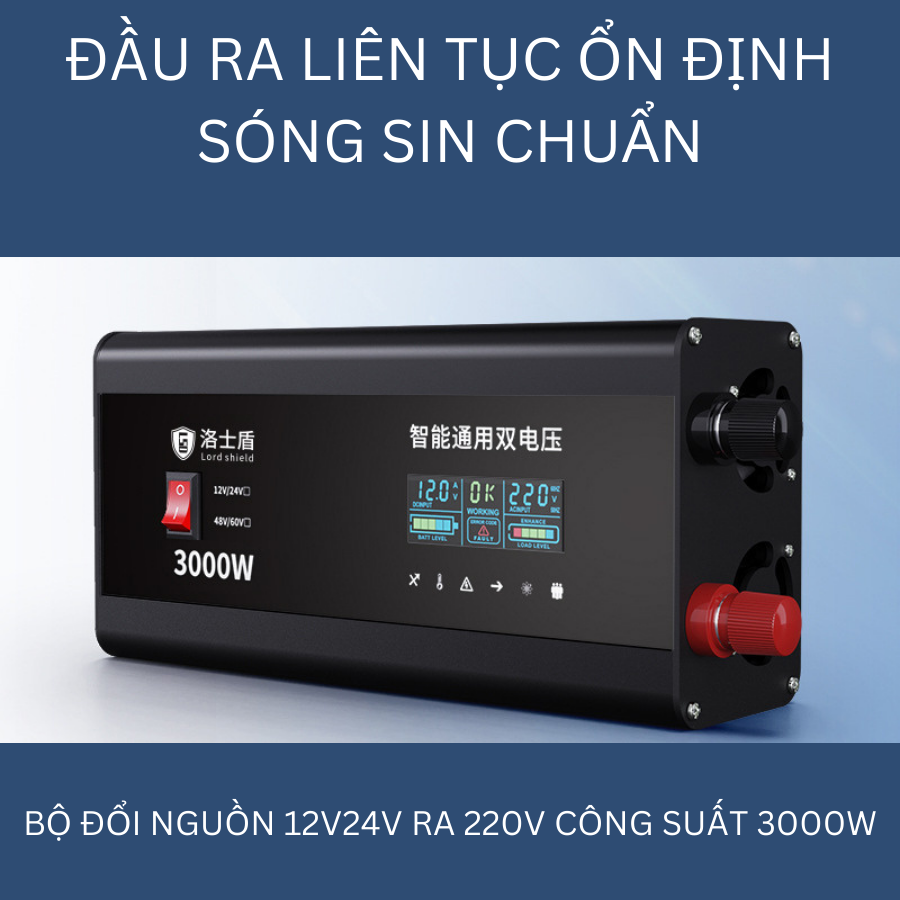 Bộ đổi nguồn 12V/24V sang 220V Roshi công suất 3000W sin chuẩn thích hợp sự dụng máy có công suất cao trên ô tô