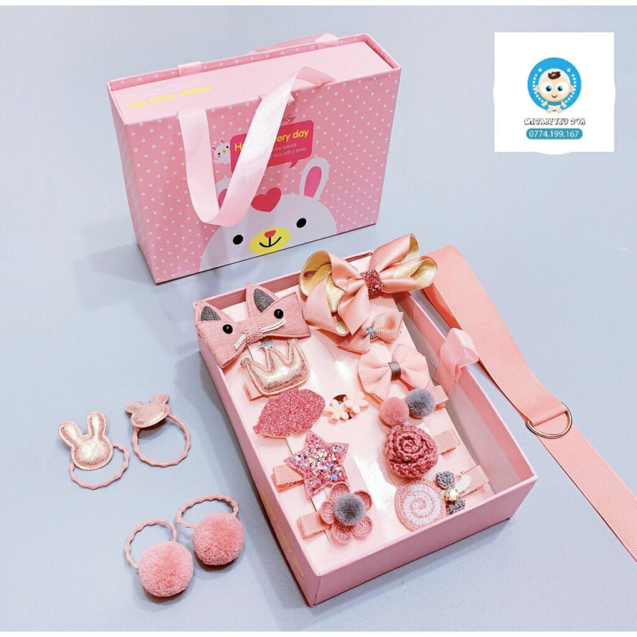 Hộp Kẹp Tóc Cho Bé 18 Chi Tiết Kèm Túi Xách