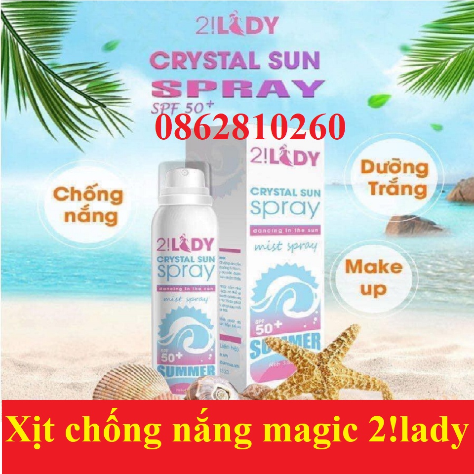 [Hàng chính hãng] - Xịt đá lạnh chống nắng 2 Lady Crystal Sun Spray 180ml [magic skin magicskin]