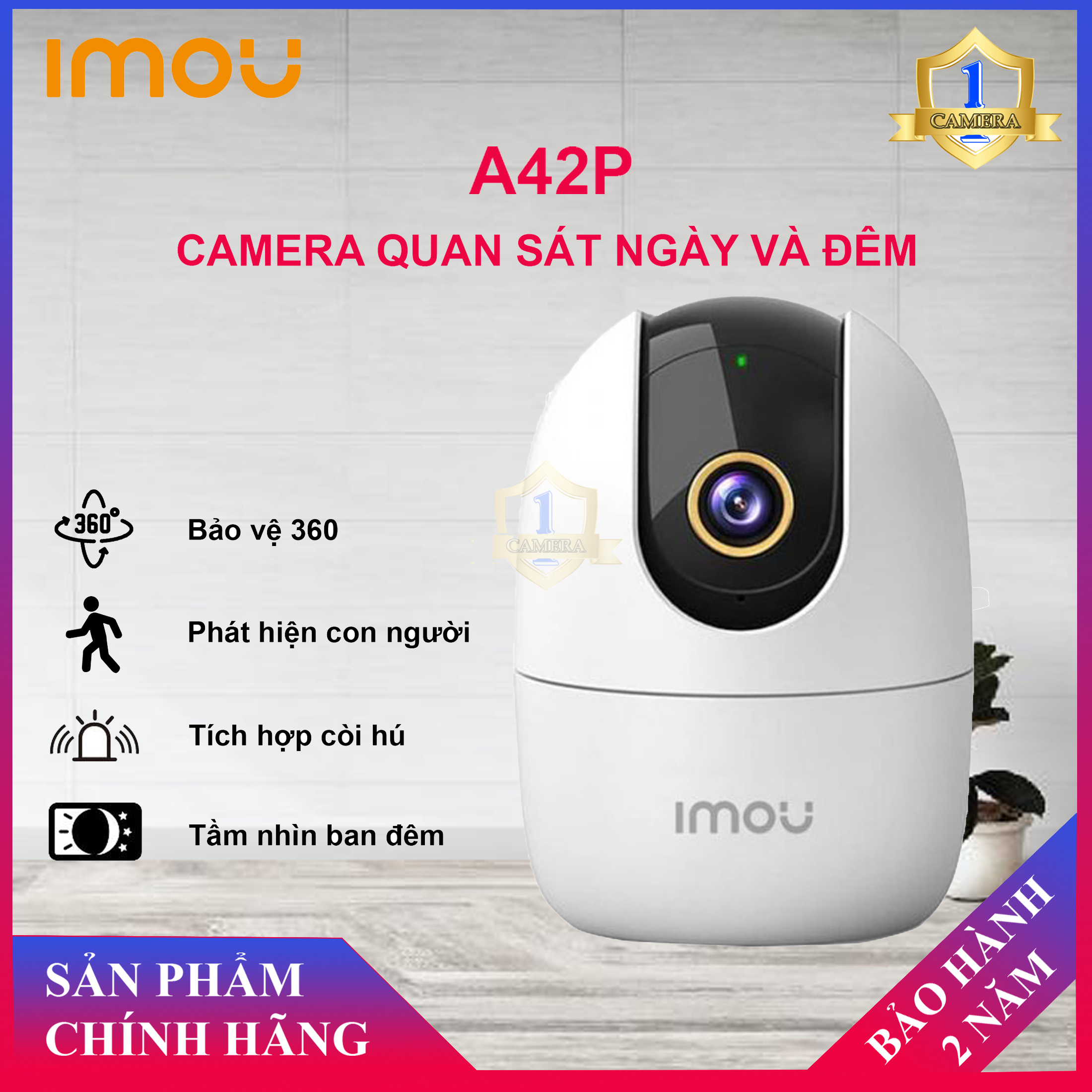 [CHÍNH HÃNG]Camera IP WIFI IMOU IPC-A42P ( 4.0MP ) Độ Nét Cao 2K - Xoay 360 Độ - Camera Số 1