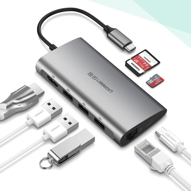 Hub usb-c sang hdmi/ethernet/usb 3.0/card sd/tf ugreen 50538