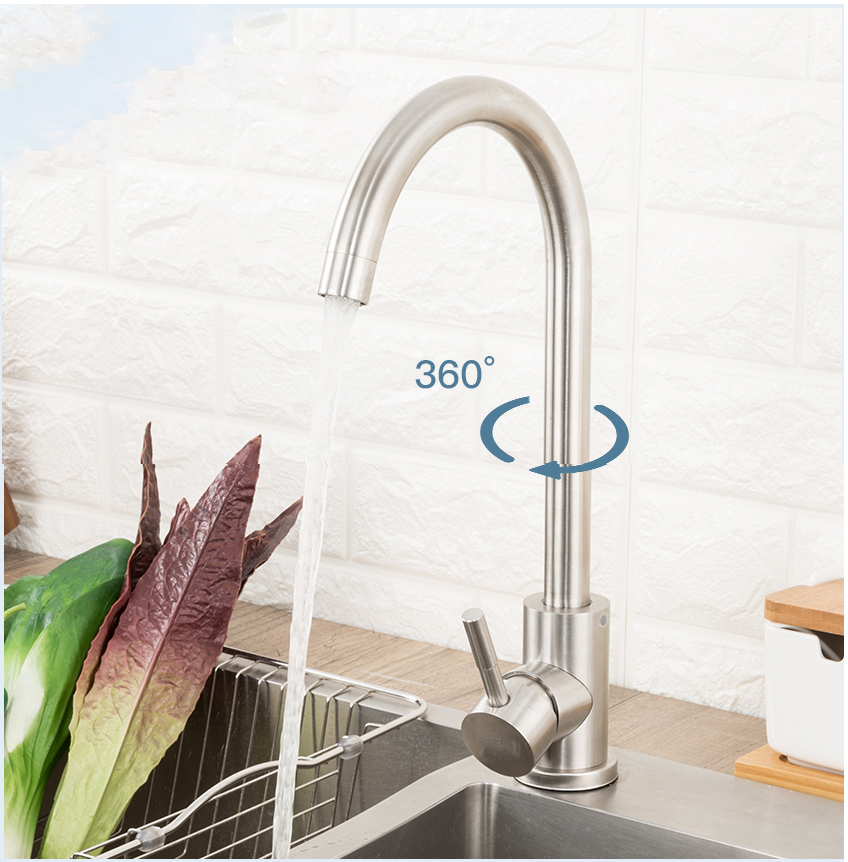 Vòi Rửa Chén Inox 304, cấp nước Nóng Lạnh, quay 360 độ linh hoạt, công nghệ tạo bọt khí tiết kiệm và chống văng nước hiệu quả