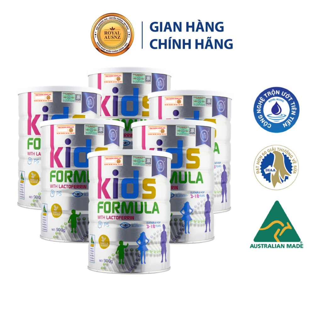 Combo 6 Hộp Sữa Bột Kids Formula ROYAL AUSNZ Nâng Cao Khả Năng Hấp Thu Dinh Dưỡng Cho Trẻ Từ 3-18 Tuổi 900g