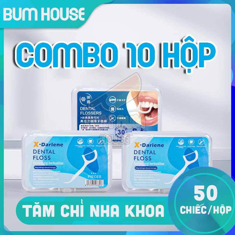 Combo 300/500 chiếc tăm chỉ, 5/10 Hộp Chỉ Tăm Nha Khoa (50 Chiếc/Hộp) Xỉa Răng Vệ Sinh Bảo Vệ Răng Miệng Sạch Sẽ - Bum Bum House