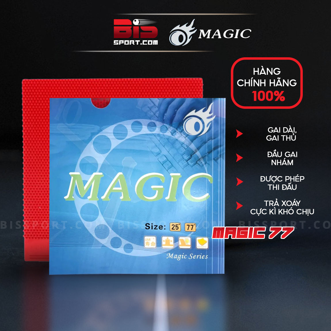 Mặt vợt gai bóng bàn magic 77 thế hệ mới nâng cấp - dòng gai dài - không lót