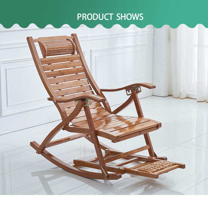 Ghế Bập Bênh Tre Có Bàn Massage Chân 5 chế độ ngả, Ghế Nằm Thư Giãn Nghỉ ngơi đọc sách gấp gọn