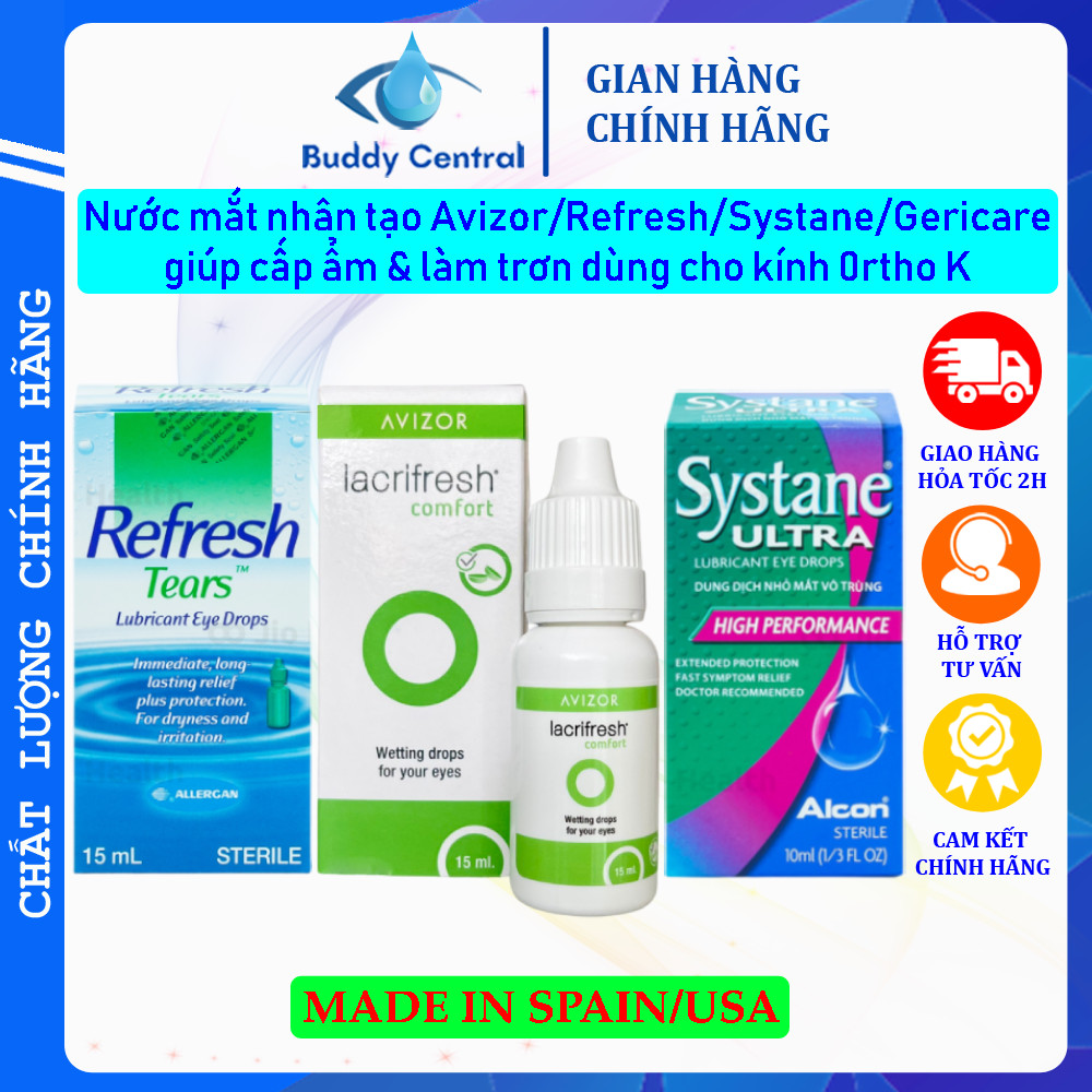 Nước nhỏ mắt, nước mắt nhân tạo Avizor Lacrifresh/Refresh Tears/Optive/Systane Ultra/Gericare - Buddy Central