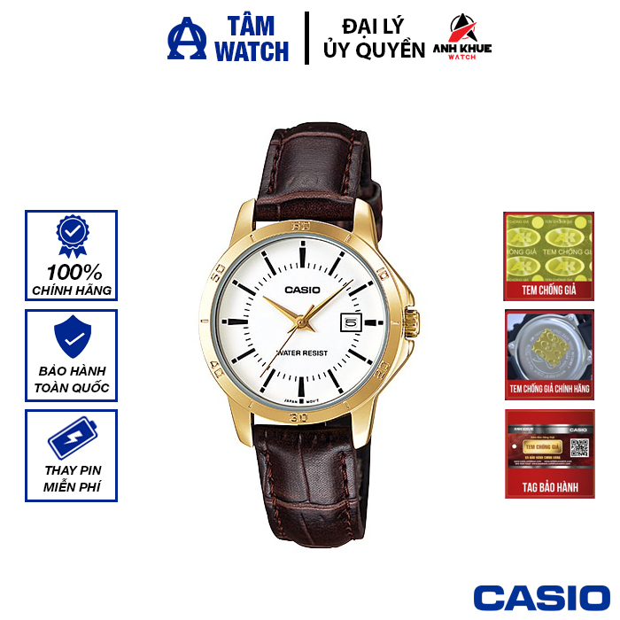 Đồng hồ nữ dây da casio standard chính hãng anh khuê ltp-v004gl-7audf