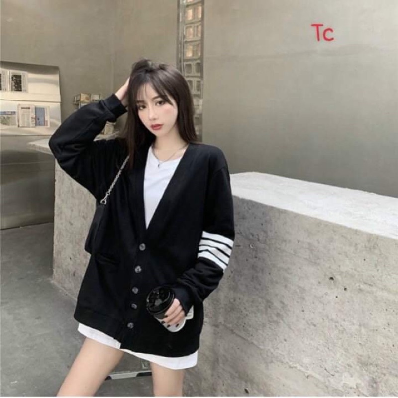 Áo Khoác Nữ Form Rộng | Áo Cardigan 3 Vạch Tay Dài Thời Trang A351