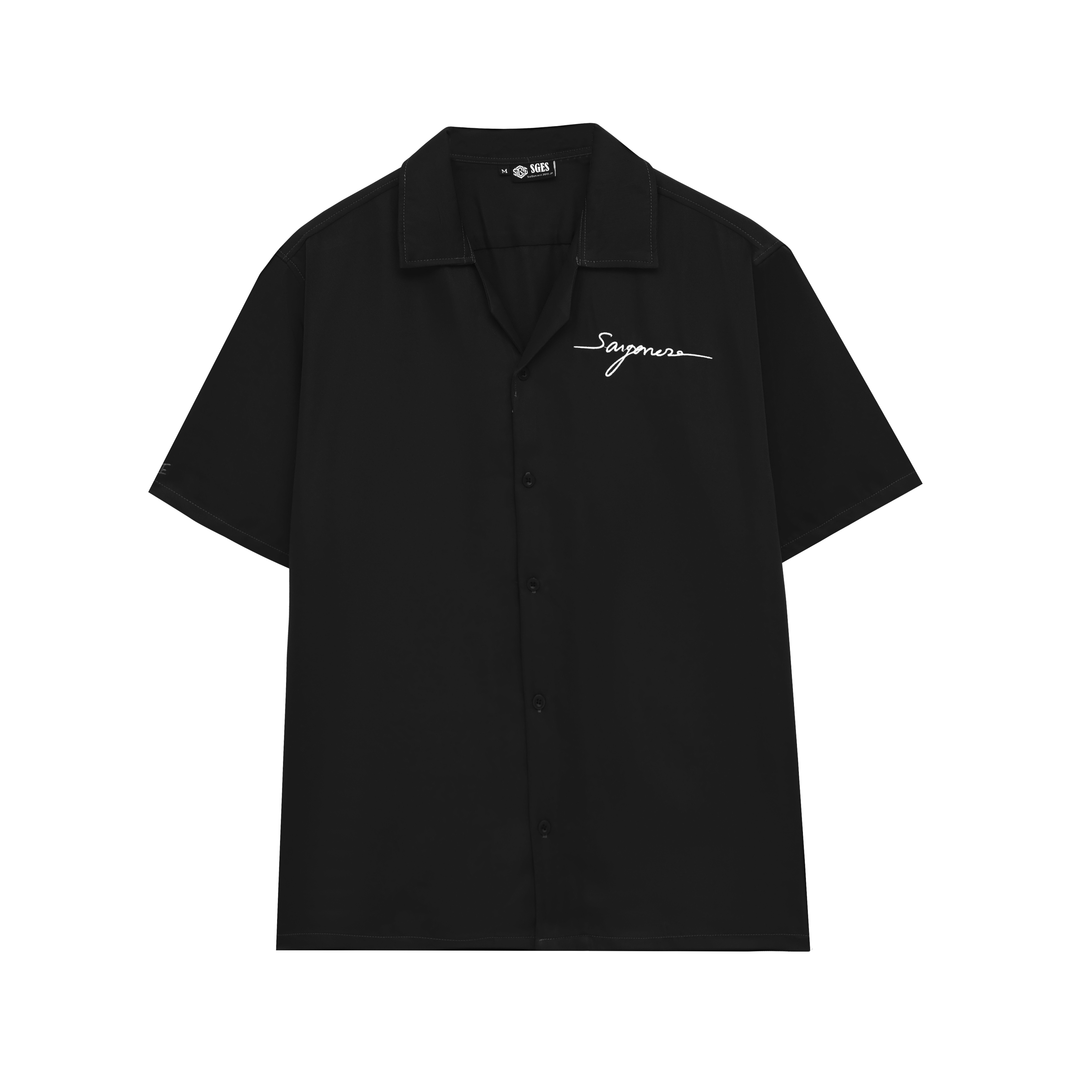 Áo sơ mi unisex sges cuban shirt cotton lạnh form rộng tay lỡ / đen