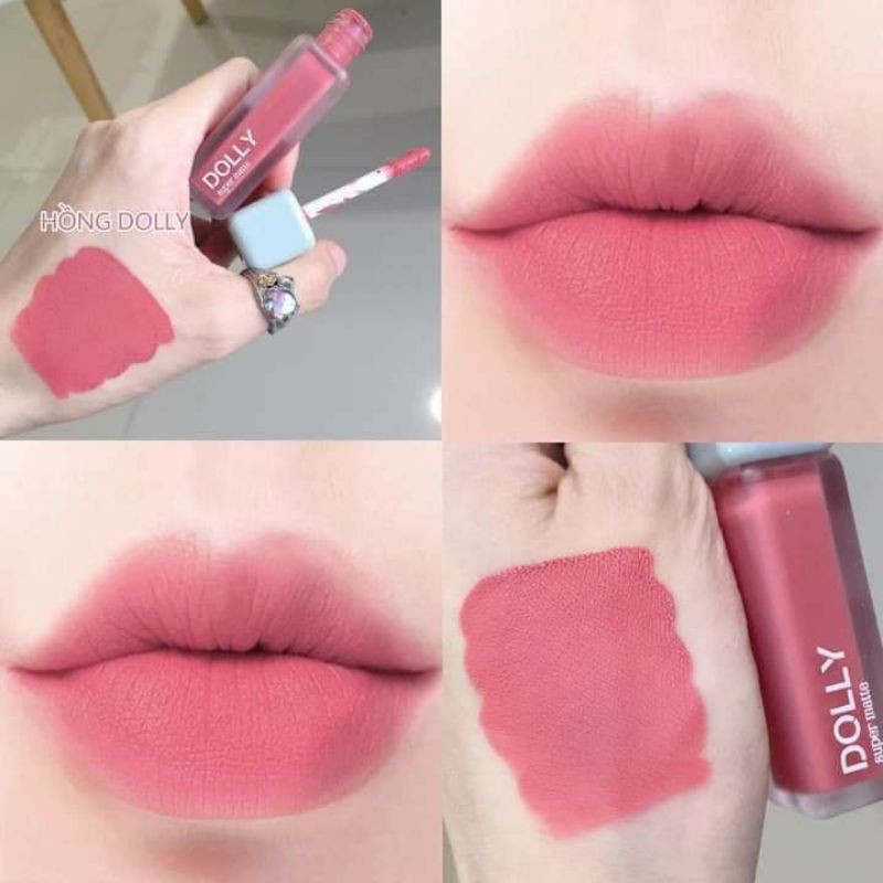 Son kem lì màu hồng dolly Dolly super matte, son kem lì không chì bền màu lâu trôi