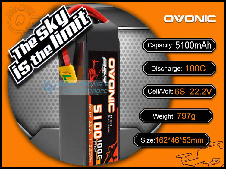 Pin Ovonic AIR 5100mAh 6S 100C 22.2V LiPo Battery XT90 Plug Dành cho máy bay điều khiển