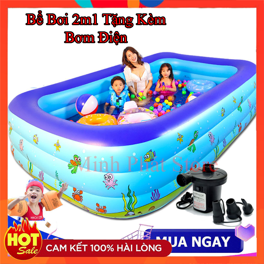[LOẠI DÀY KÍCH THƯỚC 2M1 - PHÍ SHIP RẺ] Bể bơi bơm hơi gia đình, tam be boi tre em, Bể bơi phao Cỡ lớn cho bé và gia đình - Bể bơi phao 3 Tầng cỡ lớn: 210X145X65cm tặng kèm Miếng Vá, hồ tắm cho trẻ em và gia đình
