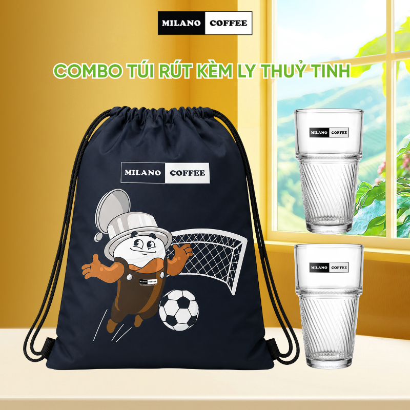 [Hàng tặng không bán] Combo 01 ba lô túi rút thể thao + 02 ly thuỷ tinh Milano Coffee