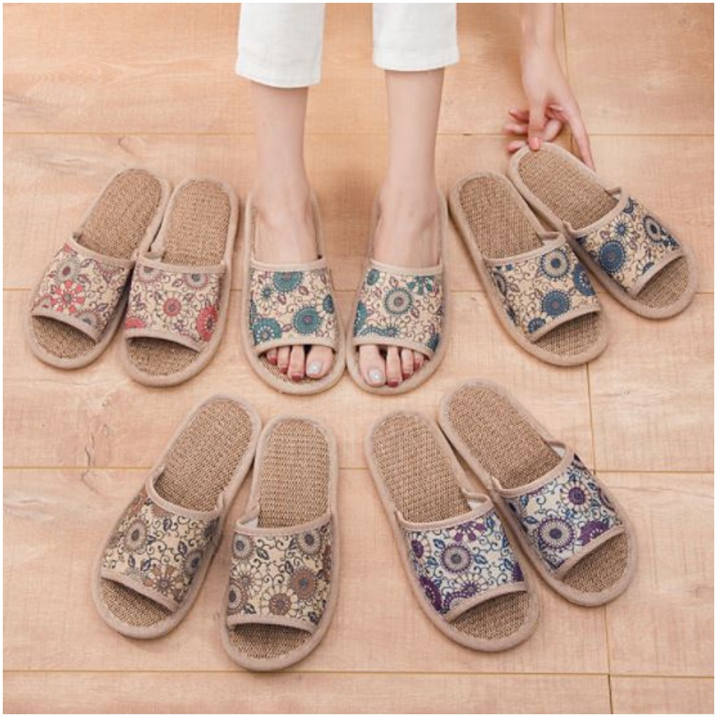 Dép cói họa tiết vintage đi trong nhà siêu nhẹ, siêu bền chống thấm nước chống trơn trượt
