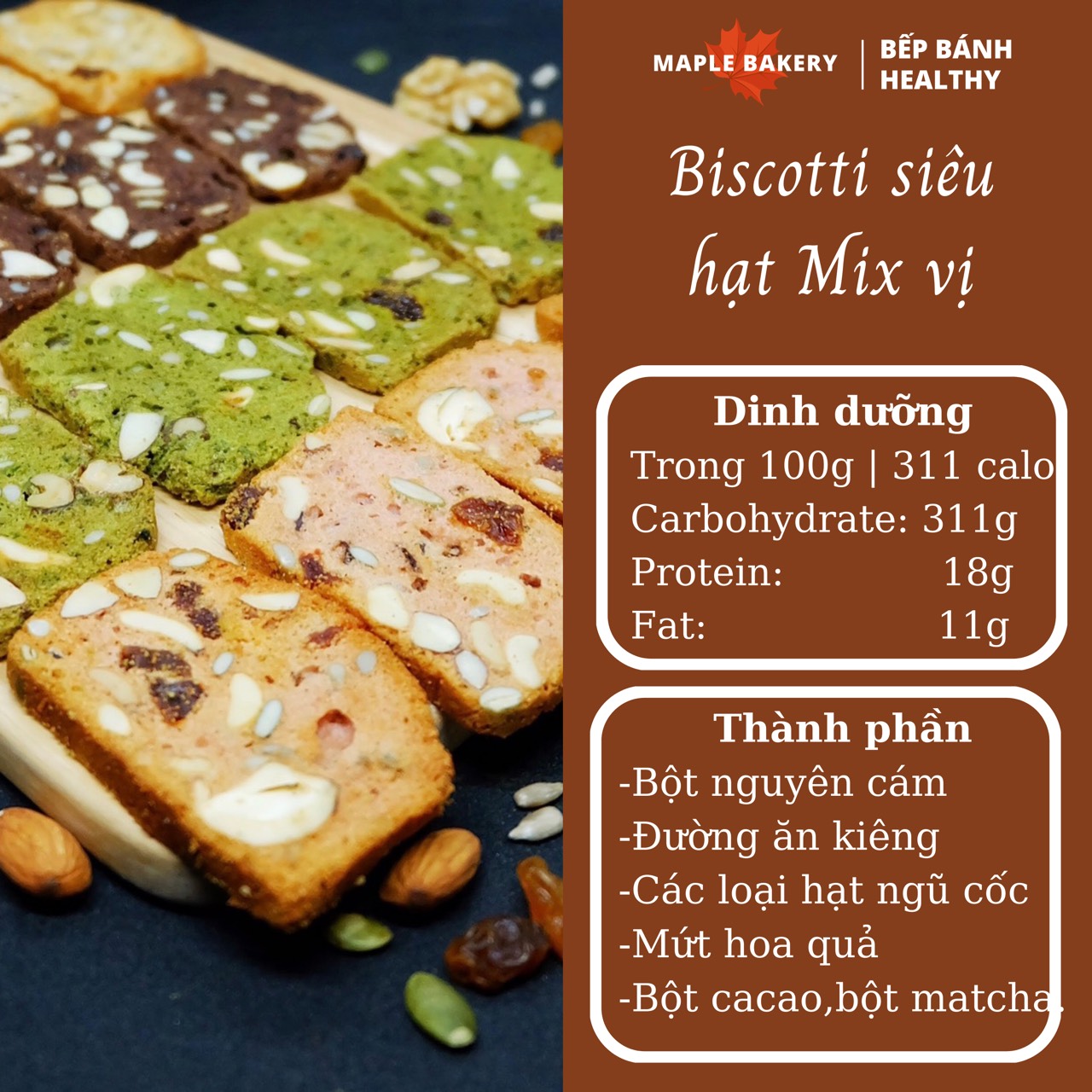 BISCOTTI [ Mix 3 vị ] - Bánh ngũ cốc nguyên cám ăn kiêng, giảm cân