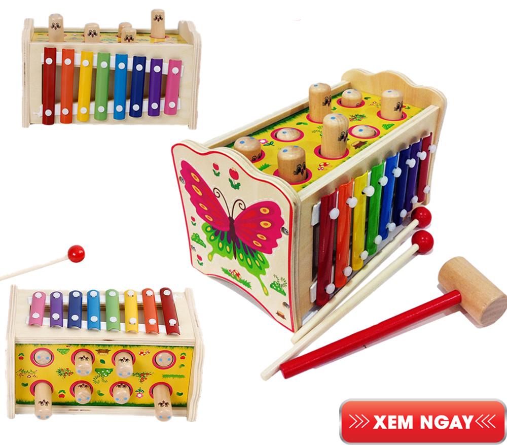 Đồ chơi gỗ, đồ chơi đập chuột kết hợp đàn cho bé - đồ chơi phát triển trí tuệ