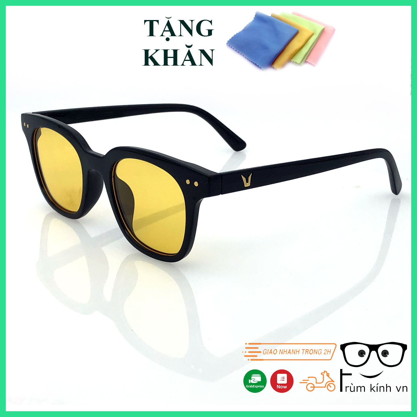 Kính Gọng Vuông cao cấp màu vàng [ có khắc chữ ]