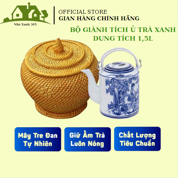 Bình ủ trà giữ nhiệt ấm tích pha trà xanh gốm sứ bát tràng dung tích 1,5l giành nhựa giả mây dùng hãm chè NX-84
