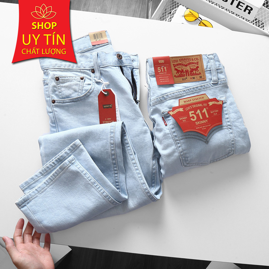 Quần Jean Nam Màu Trắng Bạc Levis 511 Ống Đứng Made in Cambodia