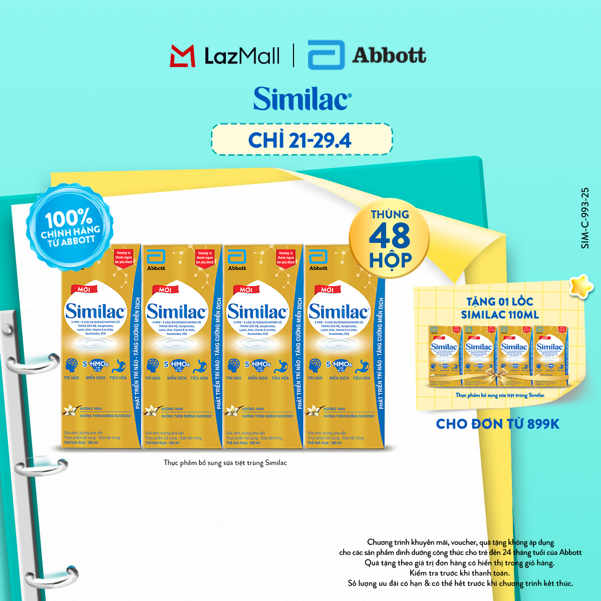 [CHỈ 21-29.04 QUÀ TẶNG CHO ĐH 899K-SLCH] Thùng 48 hộp thực phẩm bổ sung sữa tiệt trùng Similac Eye-Q 4 nước 180ml (Bao bì thay đổi theo từng đợt nhập hàng)-cho trẻ từ 1 tuổi