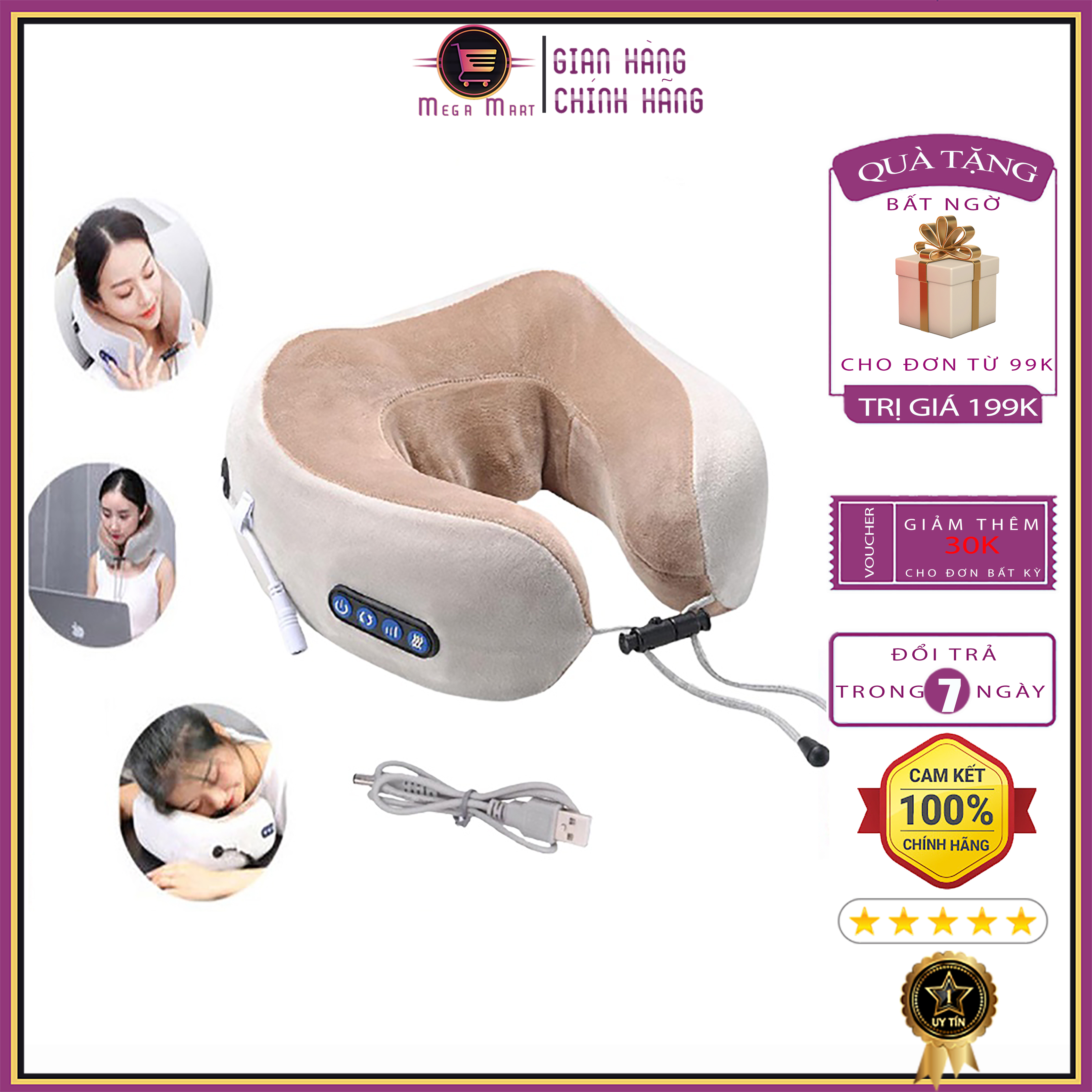 Gối massage cổ vai gáy thế hệ mới 2023 - máy massage cổ chữ u, gối massage vòng cổ chữ u hồng ngoại đa năng 4 chế độ thông minh - gối mát xa cổ cao cấp, gối ngủ văn phòng, gối mát xa sạc pin, gối massage trị liệu tiện lợi - bảo hành 12 tháng - megamart