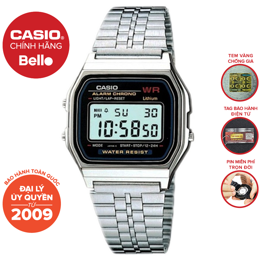 Đồng hồ Casio Nam A159WA-N1 bảo hành chính hãng 1 năm - Pin trọn đời
