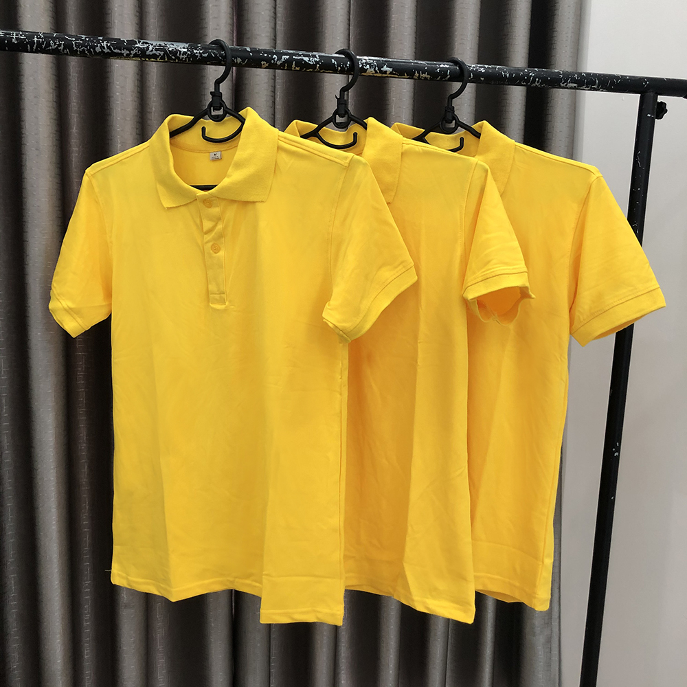 Áo Thun Nữ Trơn Có Cổ Polo Cá Sấu Màu Vàng Cúc Form Xuông Dùng Cho Cả Nam